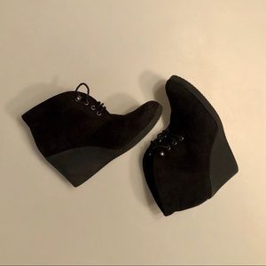 Black Sueded Wedge Lace Up Bootie